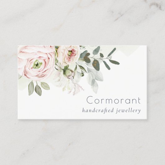 Soft Chic Blush Pink Peony Leafy Botanical Floral Visitenkarte (Vorderseite)