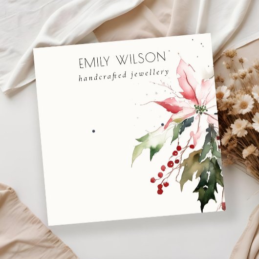 Soft Christmas Berry Poinsettia Watercolor Earring Quadratische Visitenkarte