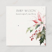 Soft Christmas Berry Poinsettia Watercolor Earring Quadratische Visitenkarte (Vorderseite)