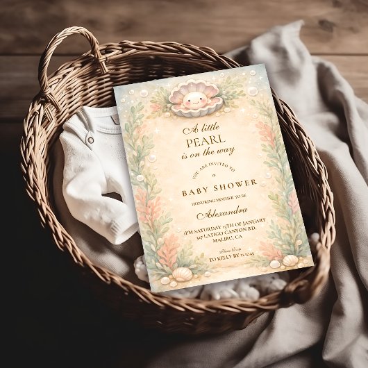 Soft Coastal Pearl Storybook Baby Shower Einladung