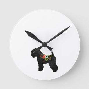 Soft Coat Wheaten Terrier Boho Floral Silhouette Runde Wanduhr