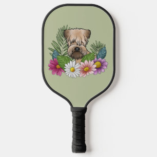 Soft-Coated Wheaten Terrier Bunte Blumen Grün Pickleball Schläger