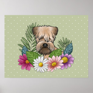 Soft-Coated Wheaten Terrier Bunte Blumen Grün Poster