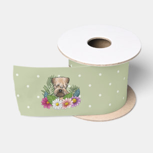 Soft-Coated Wheaten Terrier Bunte Blumen Grün Satinband