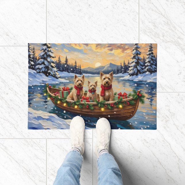 Soft Coated Wheaten Terrier Christmas Boat Holiday Fußmatte (Indoor)