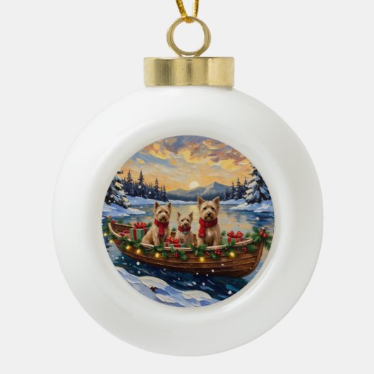Soft Coated Wheaten Terrier Christmas Boat Holiday Keramik Kugel-Ornament (Vorderseite)