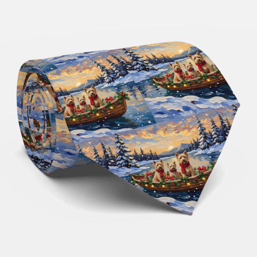 Soft Coated Wheaten Terrier Christmas Boat Holiday Krawatte (Gerollt)