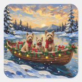 Soft Coated Wheaten Terrier Christmas Boat Holiday Quadratischer Aufkleber (Vorderseite)