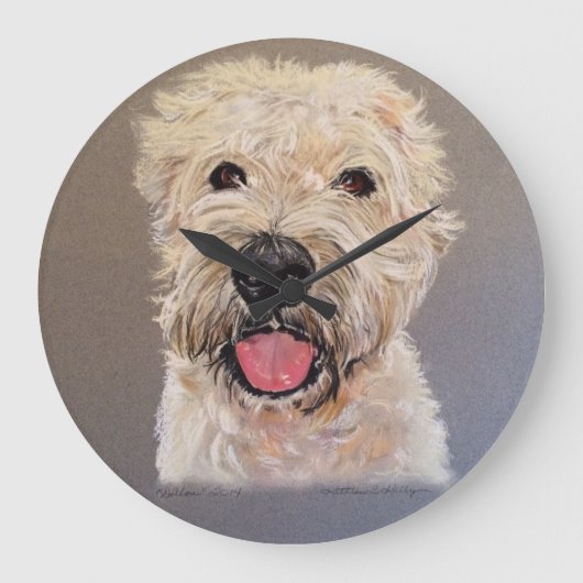 Soft Coated Wheaten Terrier Große Wanduhr (Vorderseite)