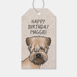 Soft-Coated Wheaten Terrier Hund von vorne auf Bei Geschenkanhänger