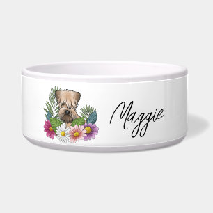 Soft-Coated Wheaten Terrier mit Blumen und Namen Napf