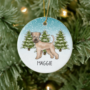 Soft-Coated Wheaten Terrier Schneeiger Winterwald Keramik Ornament