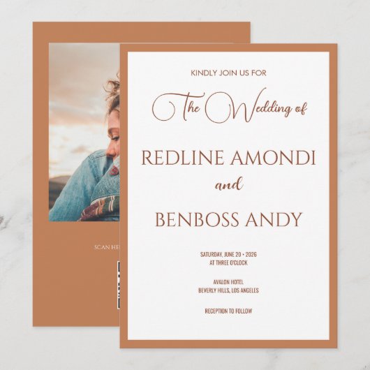 Soft Copper Minimalist Modern Calligraphy Wedding Einladung (Vorne/Hinten)