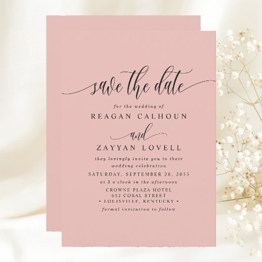 Soft Coral Elegance Calligraphy Save the Date