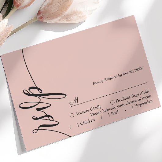 Soft Coral Elegante Calligraphy Wedding RSVP Card Karte