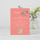 Soft Coral Lovebirds Romantic Bluebirds Wedding Begleitkarte (Stehend Vorderseite)