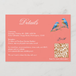 Soft Coral Lovebirds Romantic Bluebirds Wedding Begleitkarte