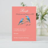 Soft Coral Lovebirds Romantic Bluebirds Wedding RSVP Karte (Stehend Vorderseite)