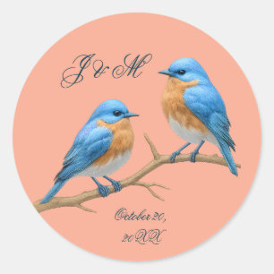 Soft Coral Lovebirds Romantic Bluebirds Wedding Runder Aufkleber