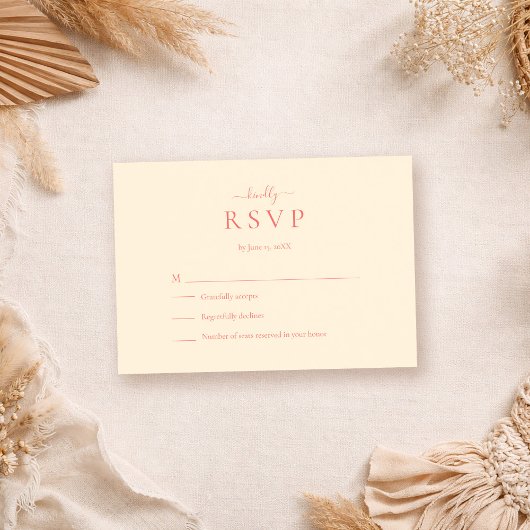 Soft Coral Modern Minimalist Wedding RSVP Card Karte