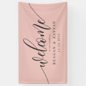 Soft Coral Pink Calligraphy Simple Wedding Willkom Banner (Vertikal)