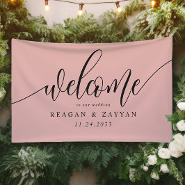 Soft Coral Pink Calligraphy Simple Wedding Willkom Banner