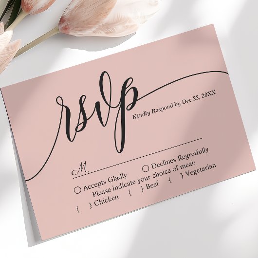 Soft Coral Pink Einfache Skript Hochzeit RSVP Kart