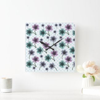 Soft Cottagecore Floral Pattern | Pastel Aesthetic Quadratische Wanduhr