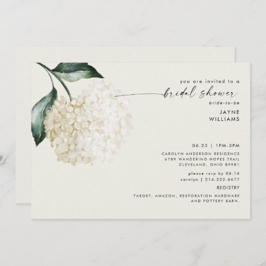 Soft Cream Hydrangea Stem Brautparty Einladung (Vorne/Hinten)