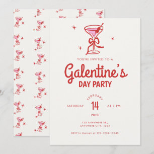 Soft Cream Red Bow Cocktail Galentine's Day Party Einladung