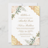 Soft Cream Rose Gold Lace QR Code Muslime Hochzeit Einladung (Vorderseite)