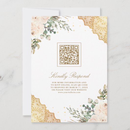 Soft Cream Rose Gold Lace QR Code Muslime Hochzeit Einladung (Rückseite)