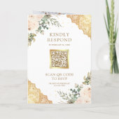 Soft Cream Roses Gold Lace QR Code Wedding Einladung (Rückseite)