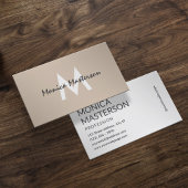 Soft cream tan minimalist monogram visitenkarte