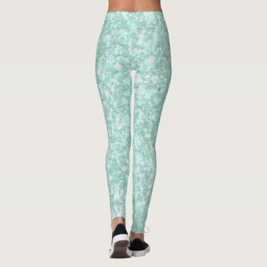 Soft Crystaline Aqua Blue Glitzer CUSTOM TEXT Leggings (Rückseite)