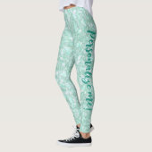 Soft Crystaline Aqua Blue Glitzer CUSTOM TEXT Leggings (Links)
