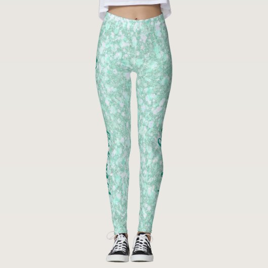 Soft Crystaline Aqua Blue Glitzer CUSTOM TEXT Leggings (Vorderseite)