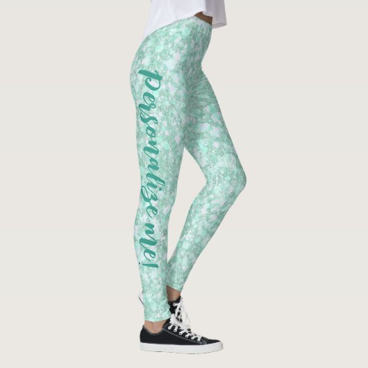 Soft Crystaline Aqua Blue Glitzer CUSTOM TEXT Leggings (Rechts)