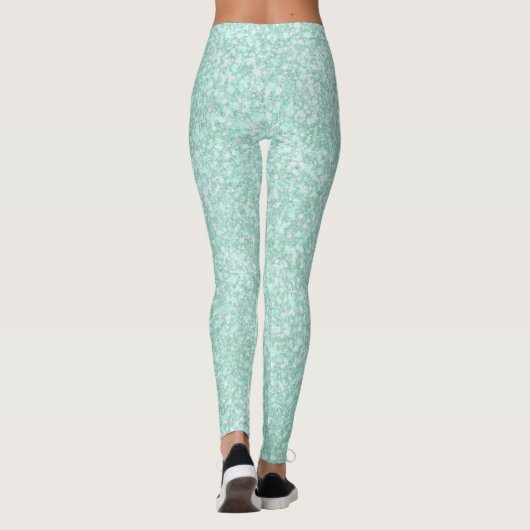 Soft Crystaline Aqua Blue Glitzer CUSTOM TEXT Leggings (Rückseite)