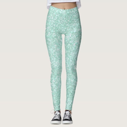 Soft Crystaline Aqua Blue Glitzer CUSTOM TEXT Leggings (Vorderseite)