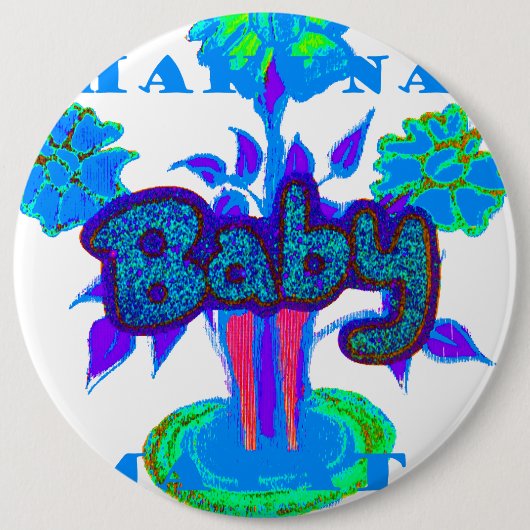 Soft Cyan Blue Blume Art: Eine Baby's Touch. Button (Vorderseite)