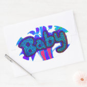 Soft Cyan Blue Blume Art: Eine Baby's Touch. Ovaler Aufkleber (Umschlag)