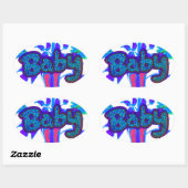 Soft Cyan Blue Blume Art: Eine Baby's Touch. Ovaler Aufkleber (Blatt)