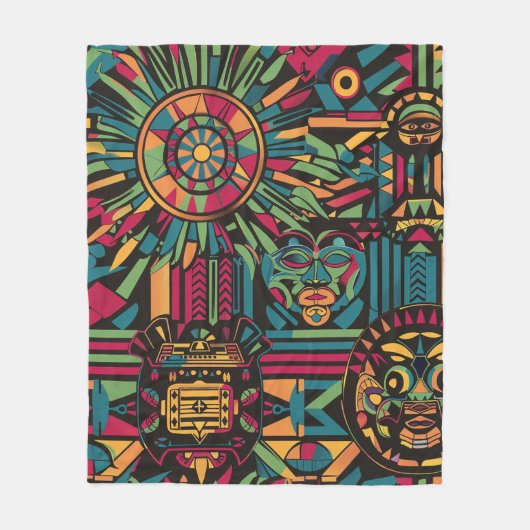 Soft Cyan "Eclipsed Suns and Pyramids Design" Plus Fleecedecke (Vorderseite)