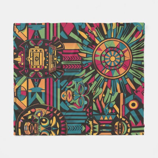 Soft Cyan "Eclipsed Suns and Pyramids Design" Plus Fleecedecke (Vorderseite (Horizontal))