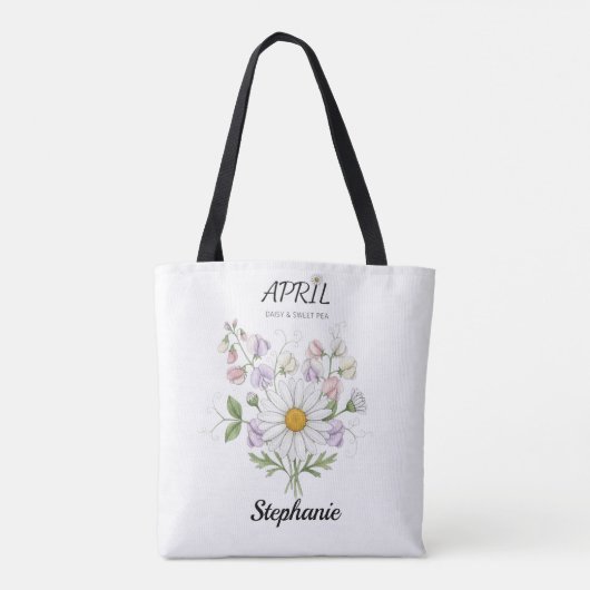 Soft Daisy Birth Flower – Personalized April Gift Tasche (Rückseite)