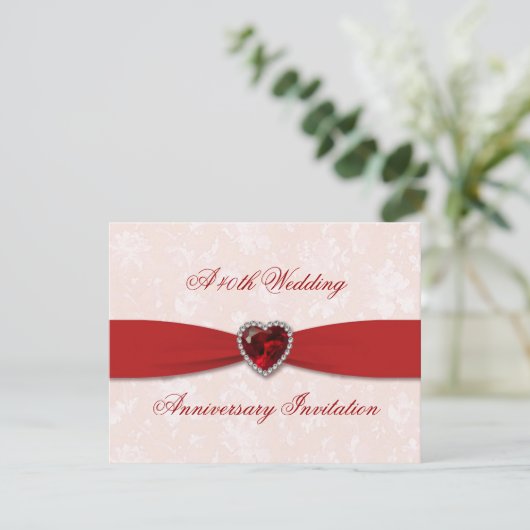 Soft Damask 40. Hochzeitstag Einladung (Stehend Vorderseite)