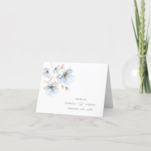 Soft Delicate Dusty Blue Gold Wildblumen Hochzeit Dankeskarte