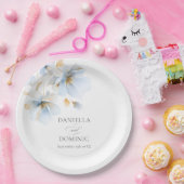 Soft Delicate Dusty Blue Gold Wildblumen Hochzeit Pappteller (Party)