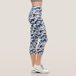 Soft Denim Blue Watercolor Ruffles Capri Leggings